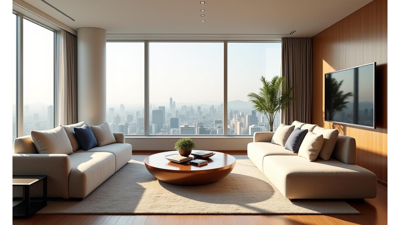 모던하고 세련된 서울 아파트 거실 인테리어 전경